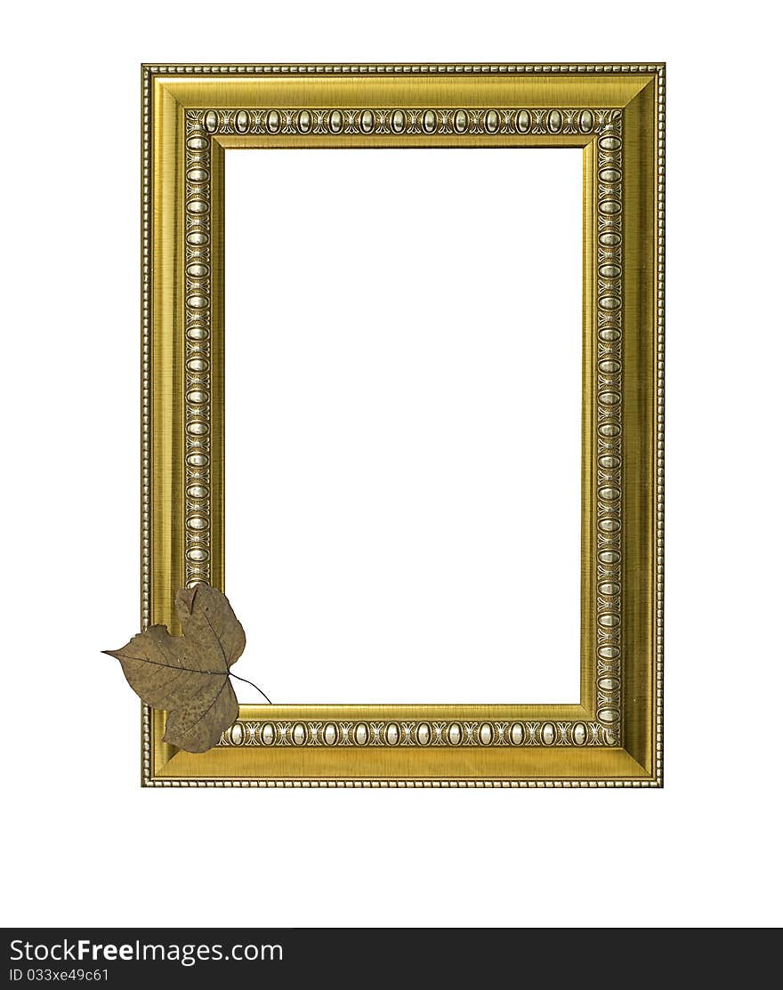 Gold Classic Frame With Dry Leaf