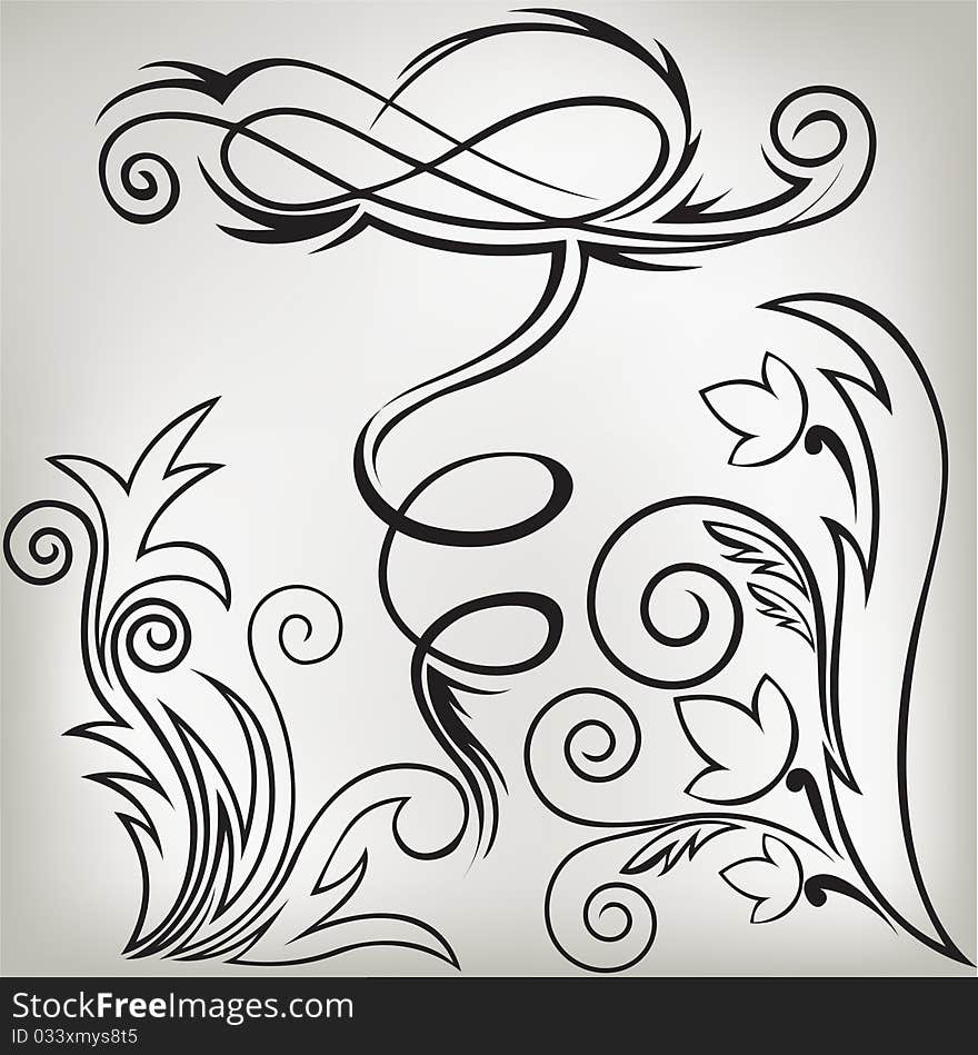 Vector illustration set of swirling decorative floral elements. Vector illustration set of swirling decorative floral elements