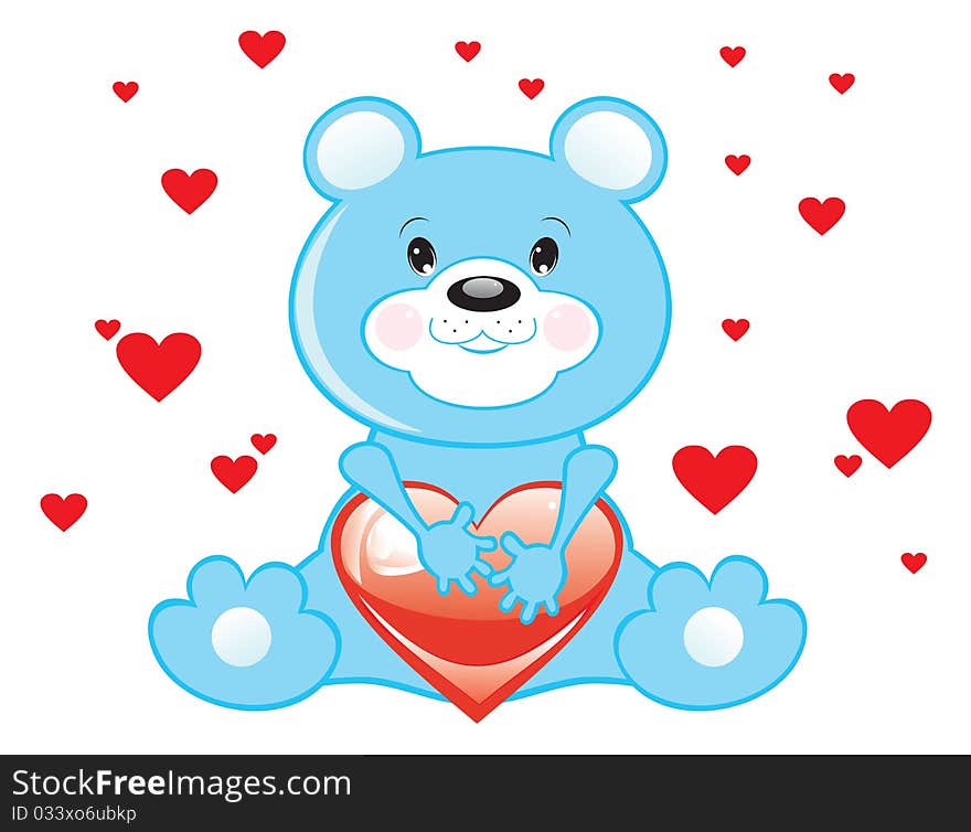 Blue bear with heart on the white: illustration