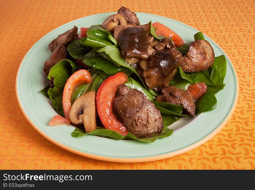 Meat mushroom and parsley on a plate. Meat mushroom and parsley on a plate