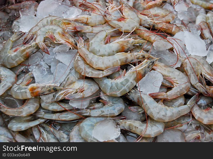 Raw fresh shrimp on ice tray in market , Asia , Thailand. Raw fresh shrimp on ice tray in market , Asia , Thailand