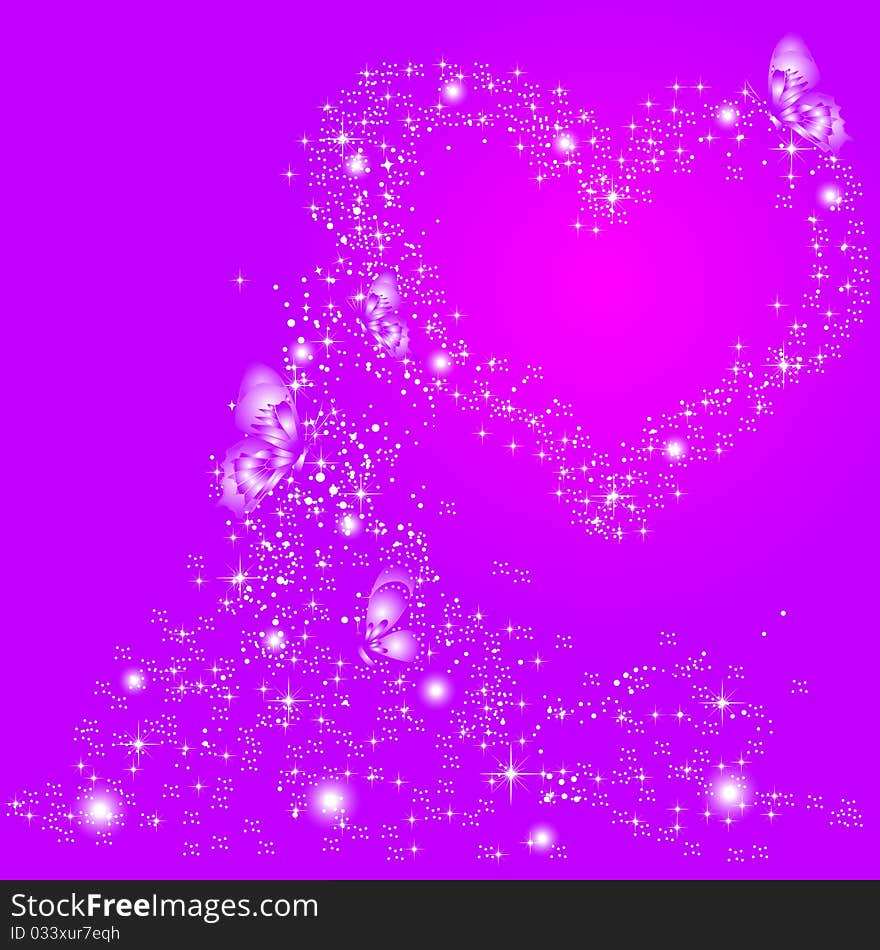 Abstract illustration with butterflies and hearts of brilliance, vector illustration, eps10