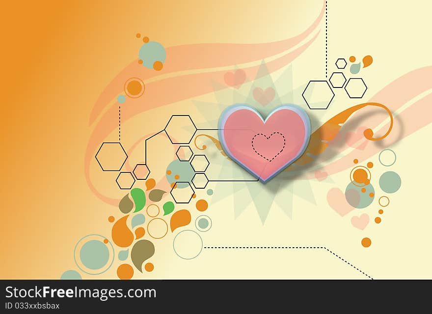 A playful vector heart illustration on orange backdrop. A playful vector heart illustration on orange backdrop.