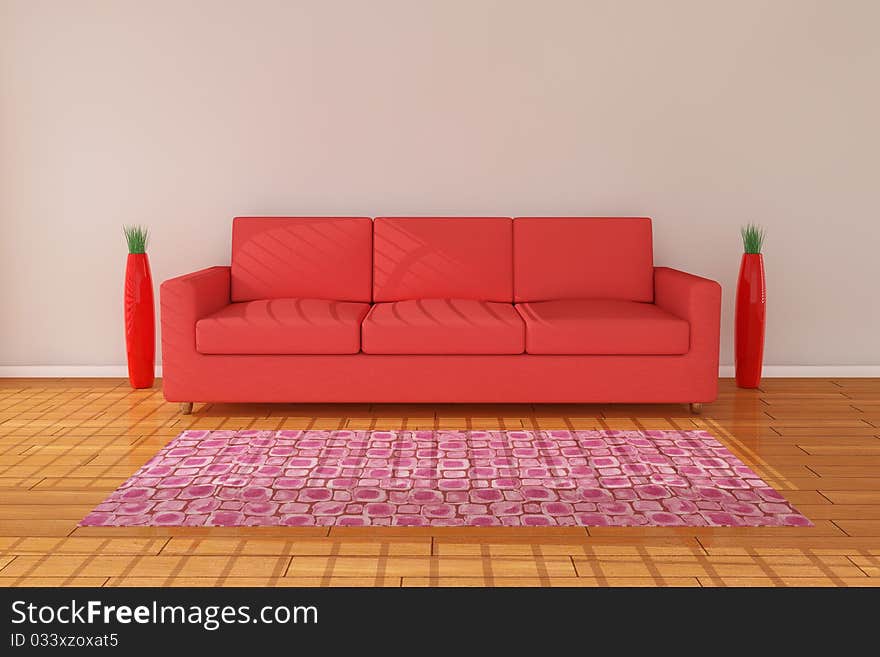 Sofa 3d rendering with vase