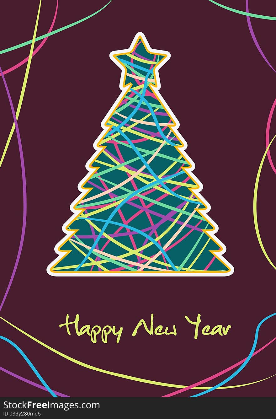 Christmas tree with stripe. Vector illlustration