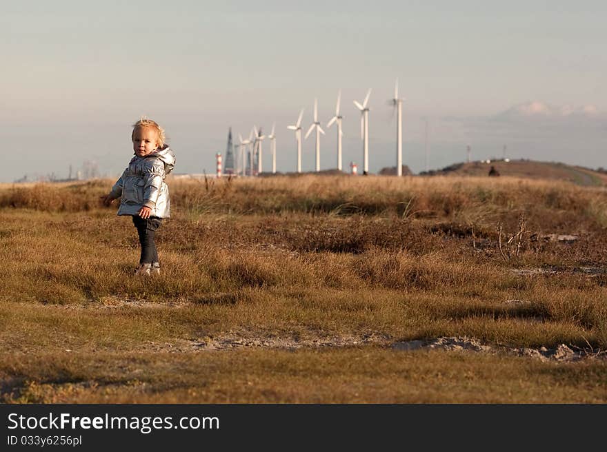 Child and windmills