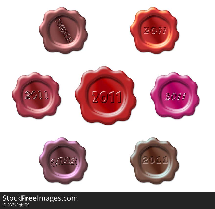 Set of stamps with a year 2011 on a white background