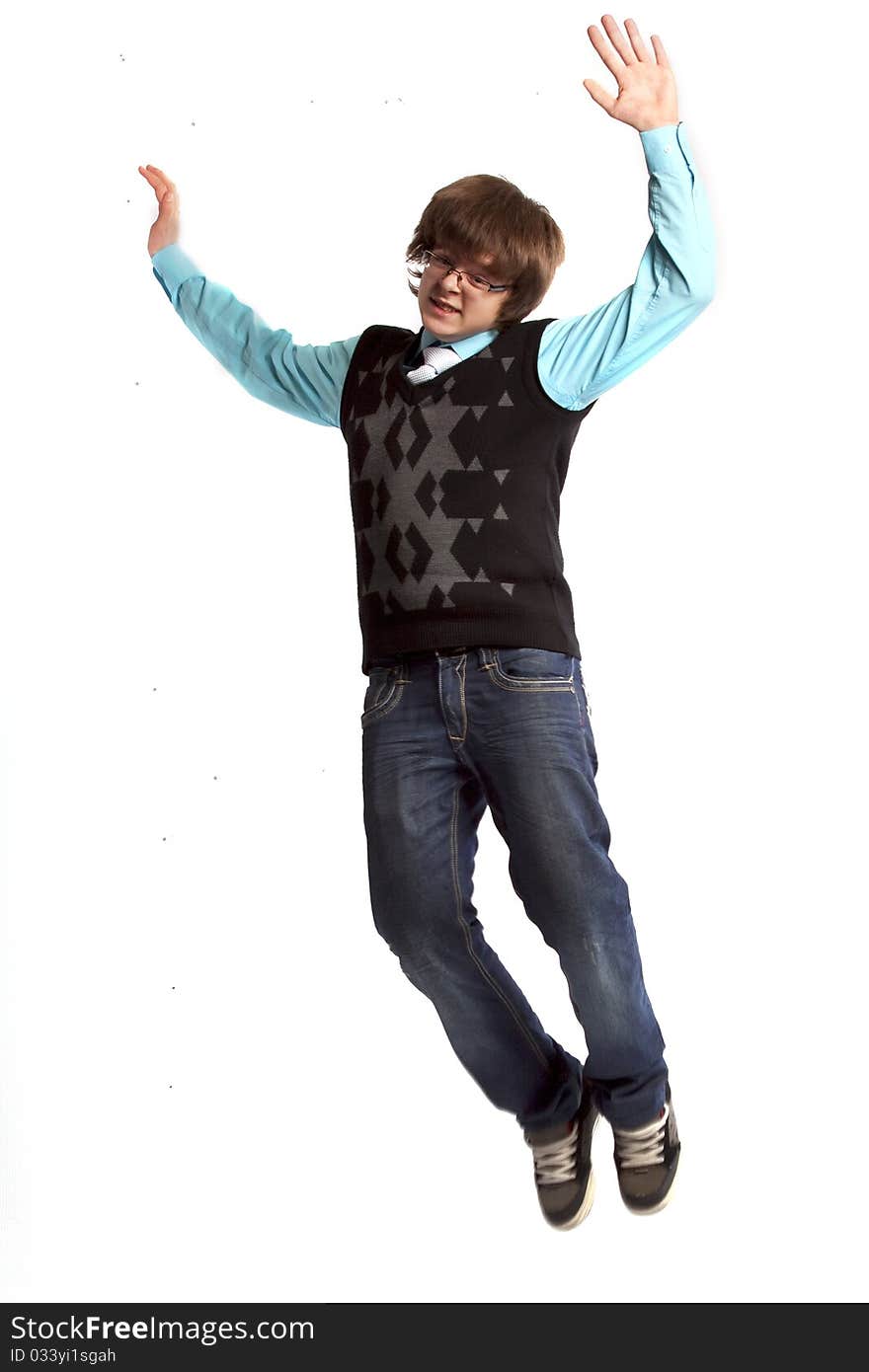 Portrait of the teenage boy with glasses isolated. Portrait of the teenage boy with glasses isolated