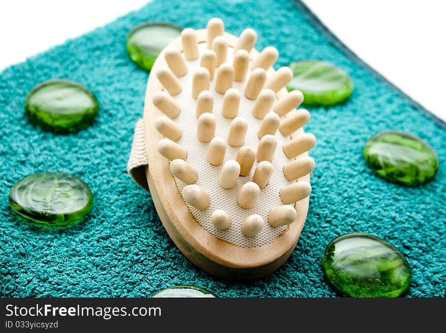 Massage brush on towel