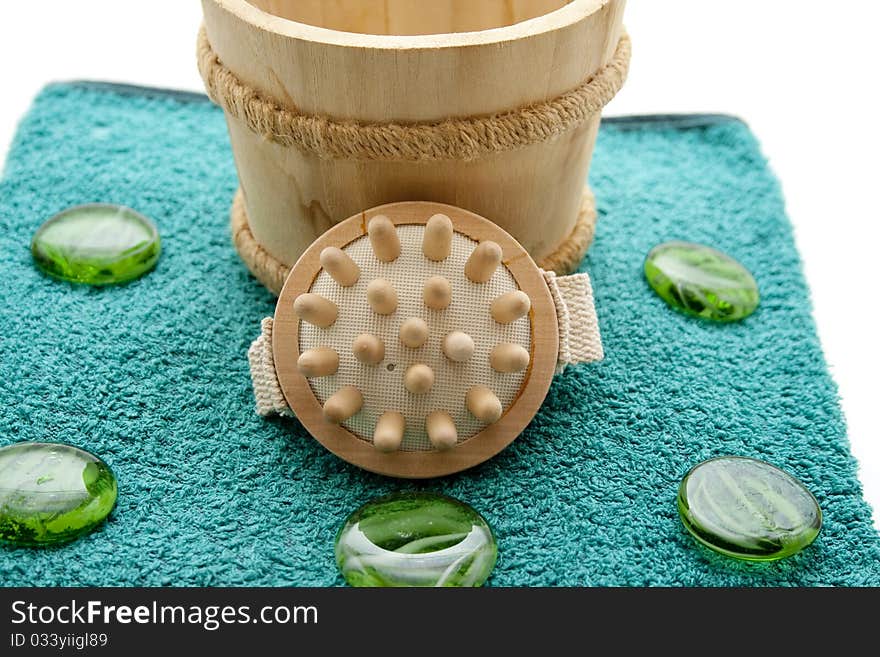 Massage brush with glass stones