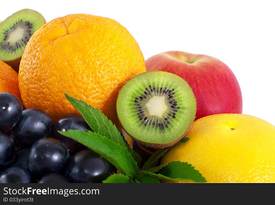 Diverse fresh fruits, isolated on white background