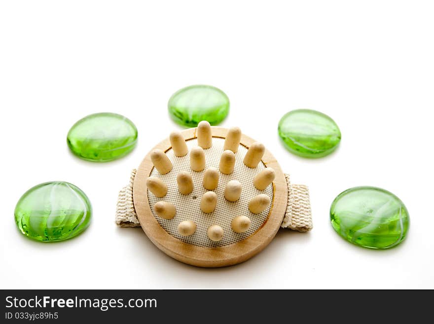 Massage brush with glass stones