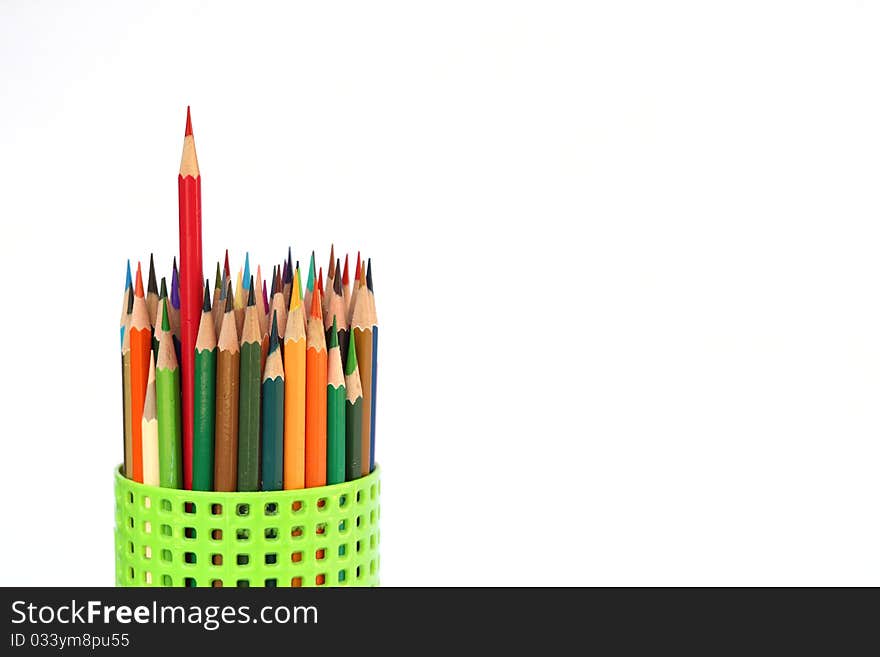 Various colour pencils isolated on the white