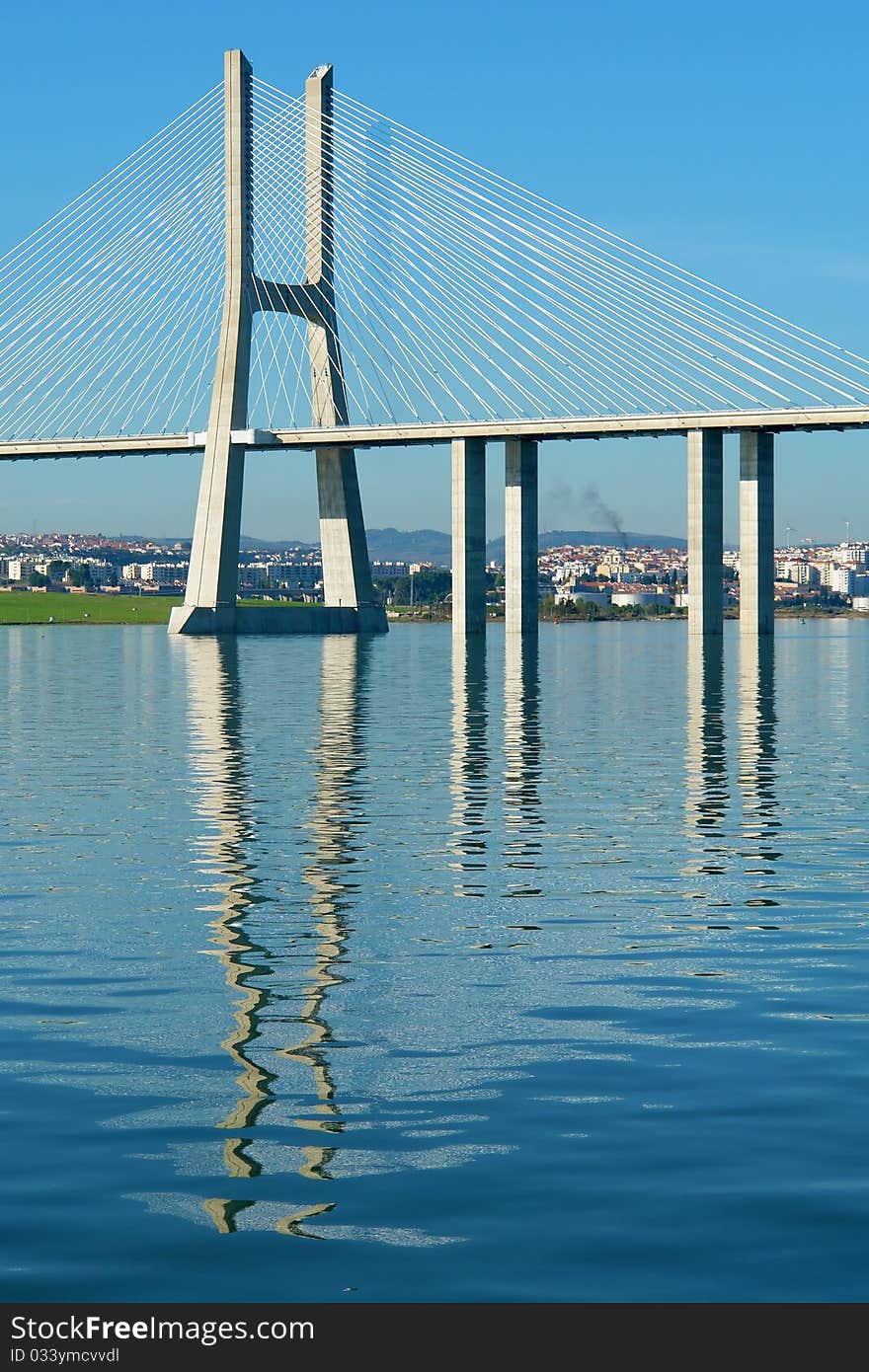 View from river Tagus of Lisbon's Nations park and Vasco da Gama Bridge, Portugal. View from river Tagus of Lisbon's Nations park and Vasco da Gama Bridge, Portugal