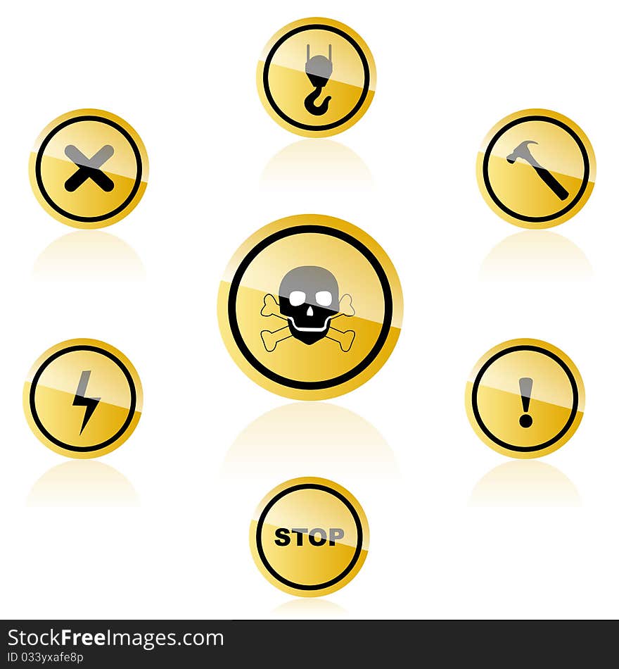 Illustration of warning icons on white background