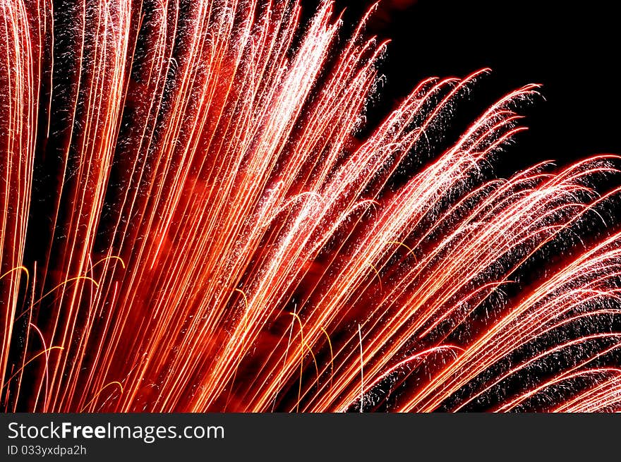 The lighting lines of fireworks on the sky