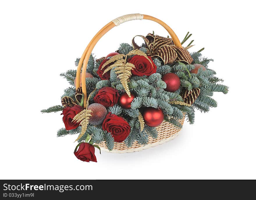 Christmas basket with flowers