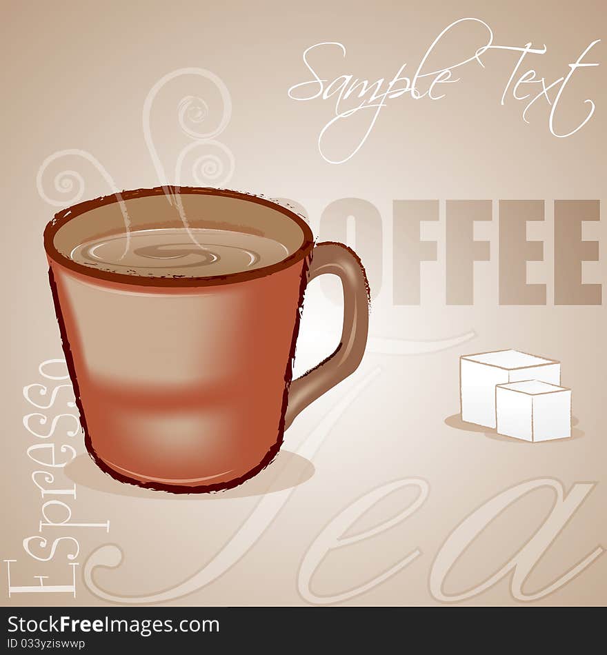 Illustration of coffee cup with sample text