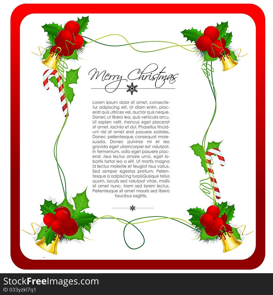 Illustration of classical christmas card with bells and cherry