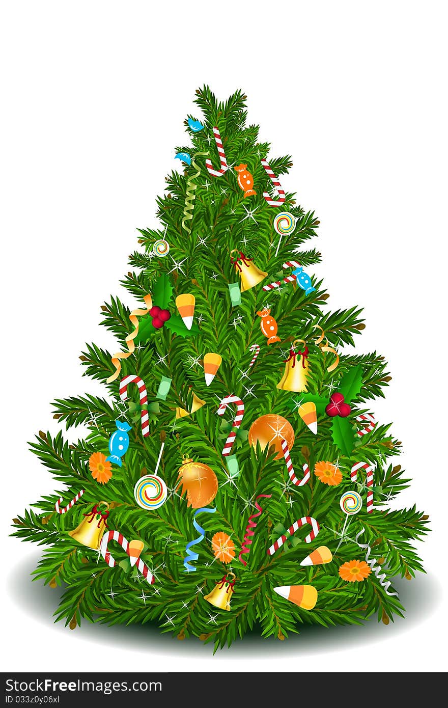 Illustration of christmas tree with sweets on isolated background