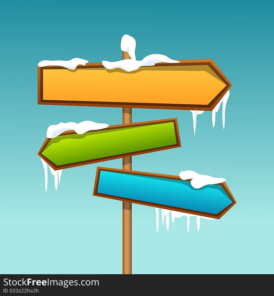 Illustration of snowy direction board