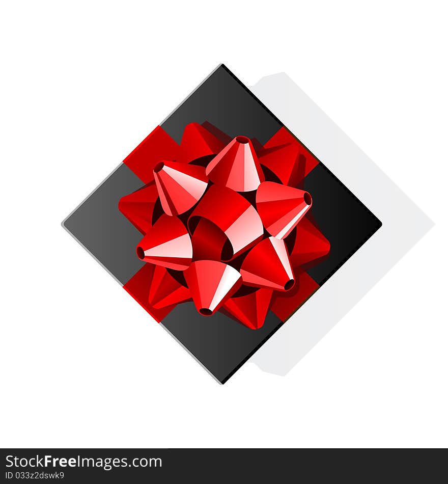 Black gift top view with red bow vector background