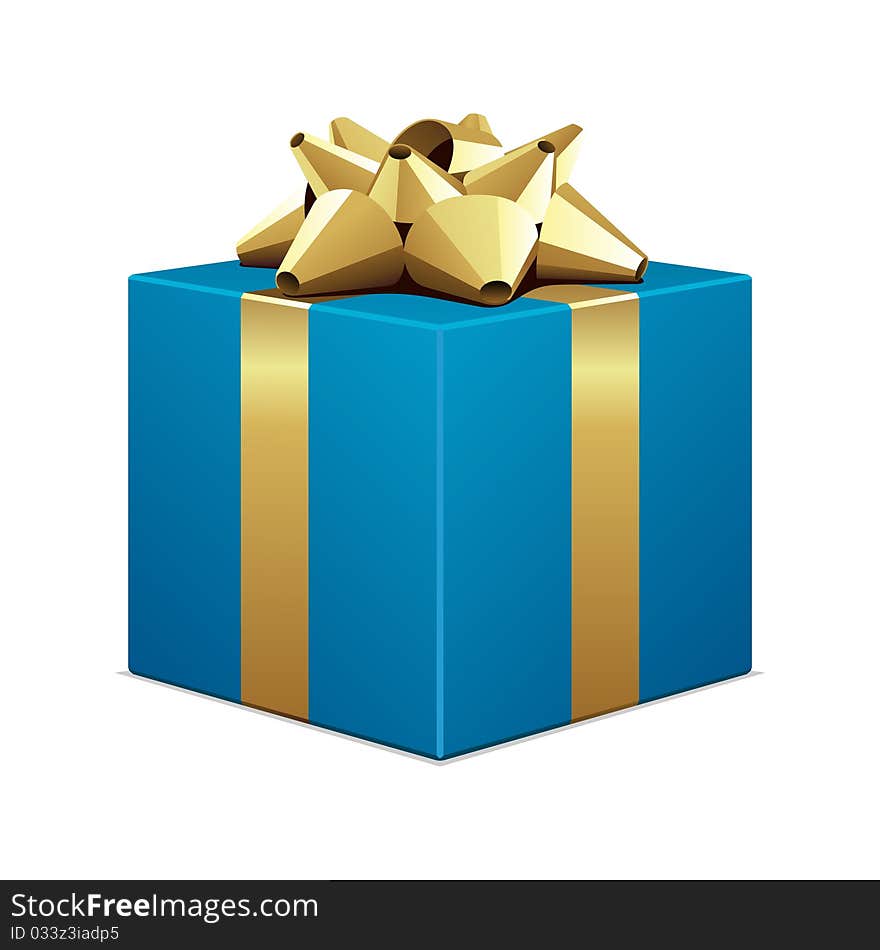 Blue gift with gold bow vector illustration