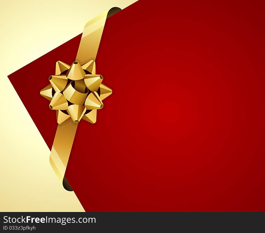 Greeting Red Corner Card With Gold Bow