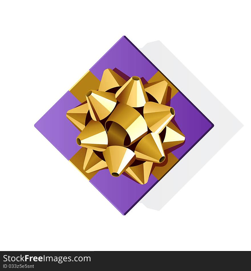 Violet gift top view with gold bow vector background