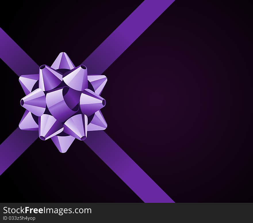 Greeting violet card with violet bow vector background