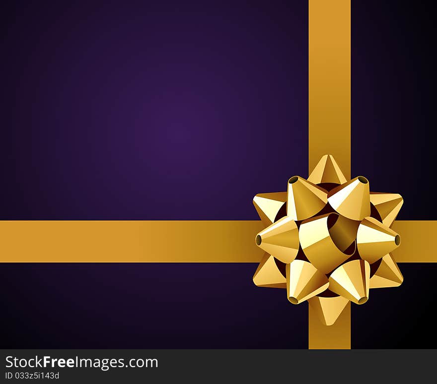 Greeting Violet Card With Gold Bow