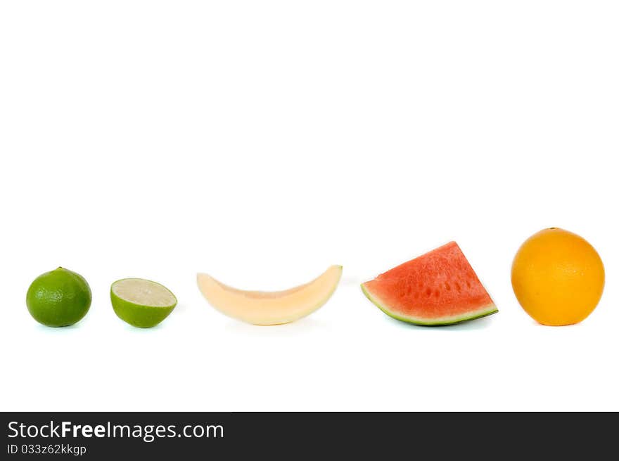 Lemon, Cantaloupe, watermelon and orange.