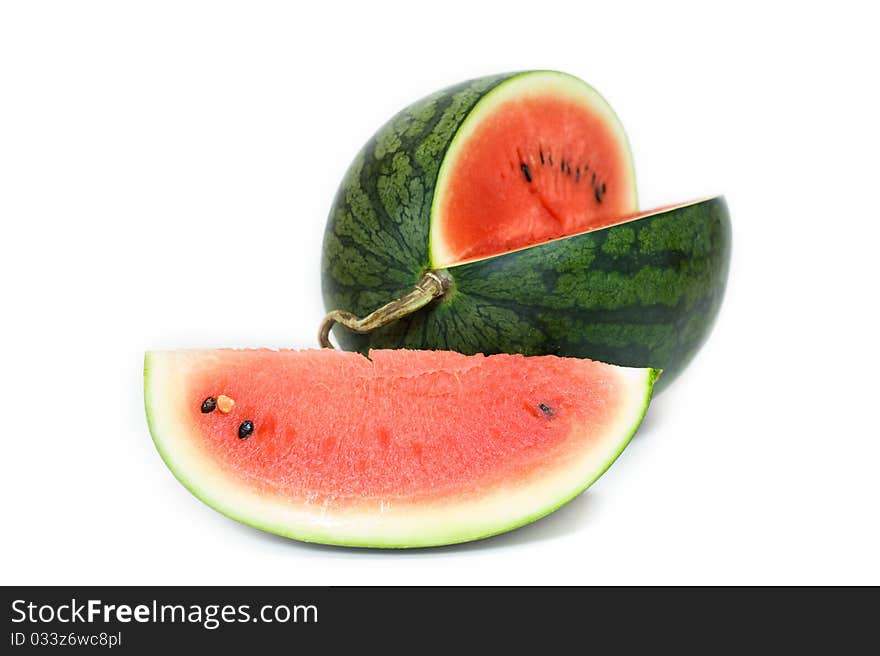 Ripe Sliced Green Watermelon Isolated on White Background. Ripe Sliced Green Watermelon Isolated on White Background.