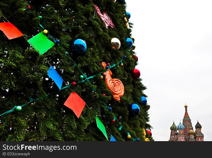 Detail of a Christmas tree from the Red Square - Moscow. Detail of a Christmas tree from the Red Square - Moscow