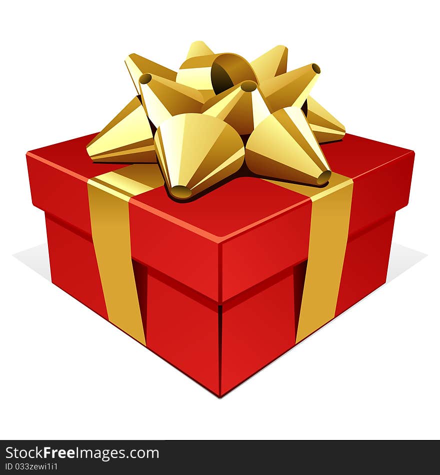 Red gift with gold bow vector illustration