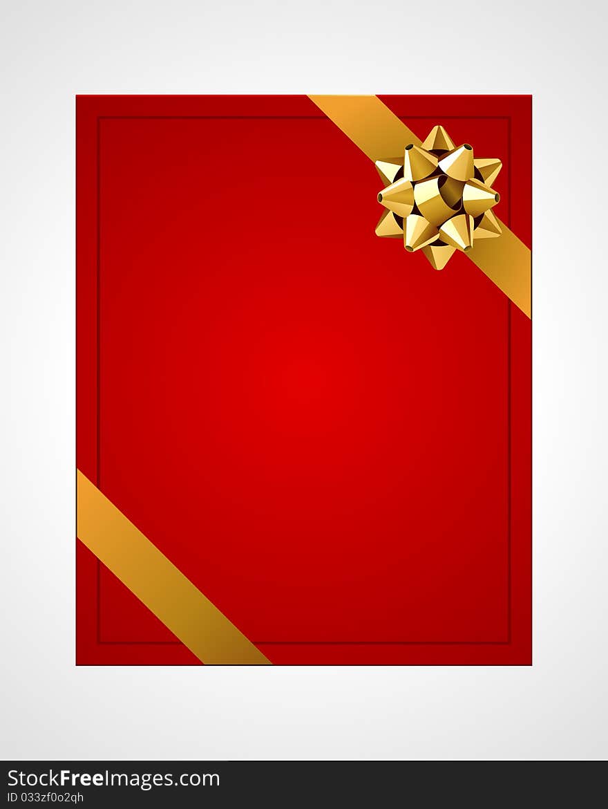 Greeting red card with gold bow vector background