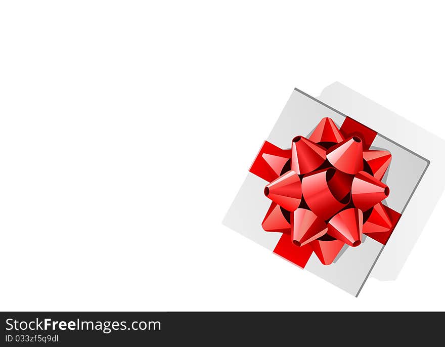 White gift top view with red bow vector background