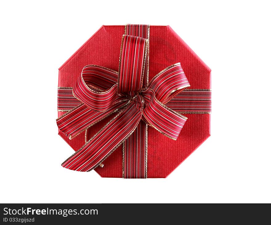 Single red present, isolated on white