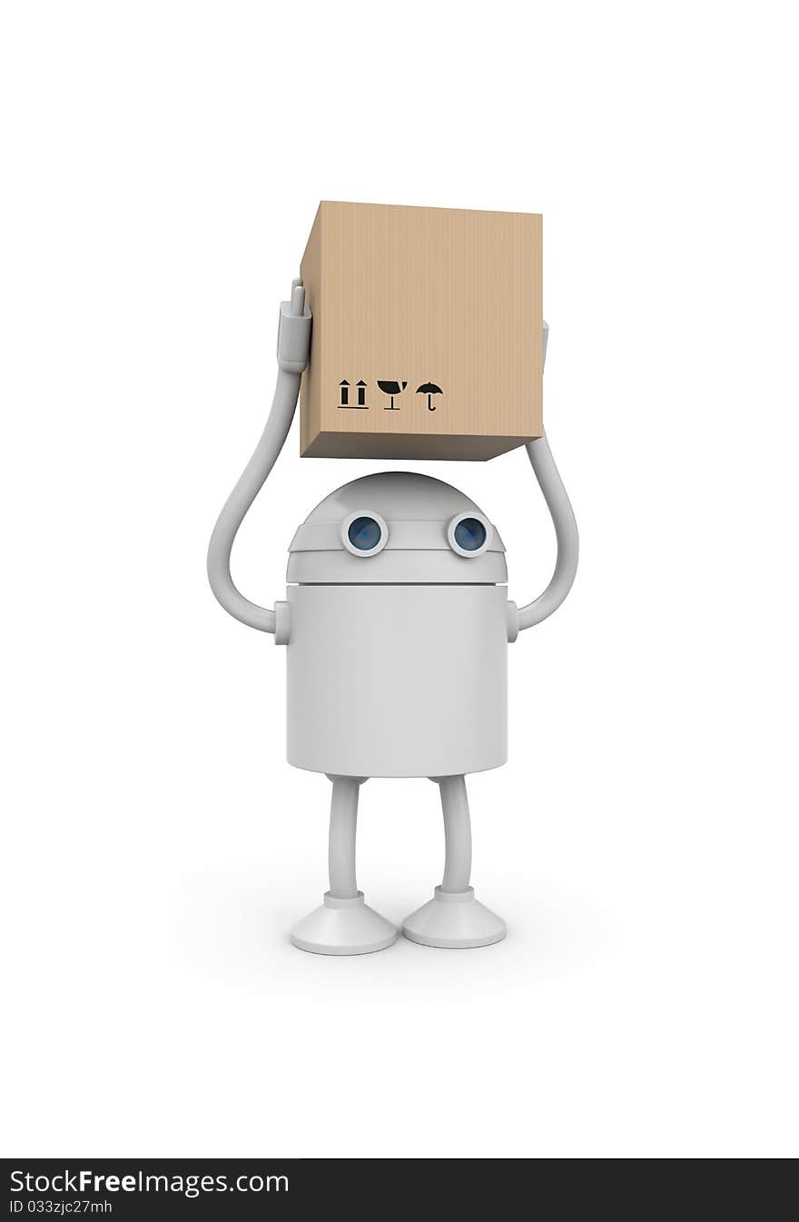 Robot with cardboard box