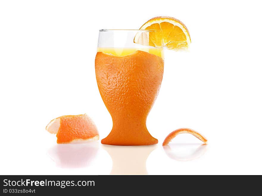 Freshly peel orange juice with orange peel pieces