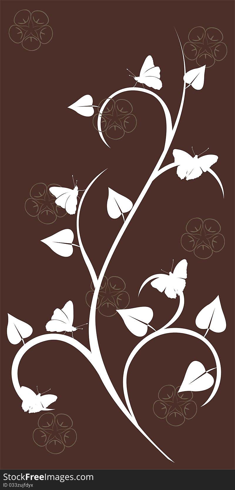 Floral Decor With Batterfly, Silhouette