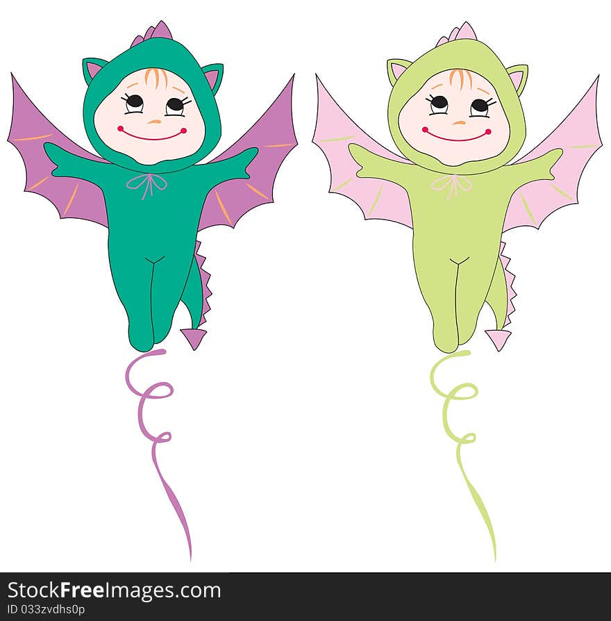 Small kids in dragons costume. Small kids in dragons costume