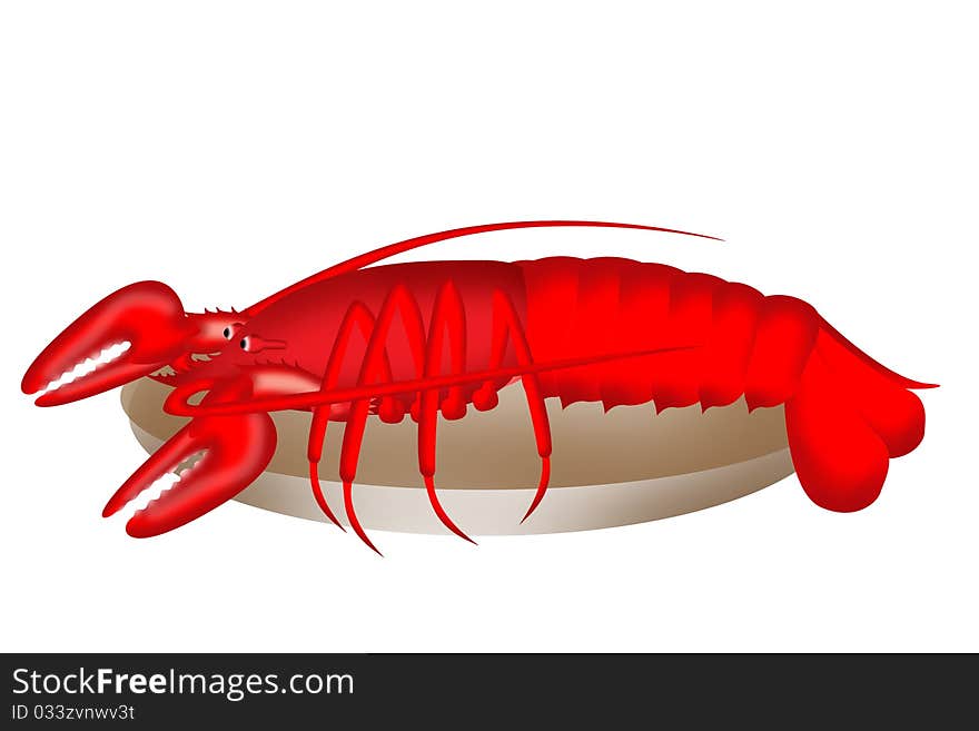 Lobster on a light plate illustration isolate. Lobster on a light plate illustration isolate