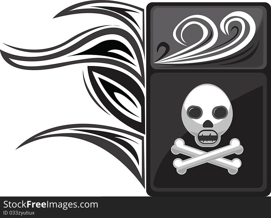 Scull and bones on a cigarette pack. Scull and bones on a cigarette pack