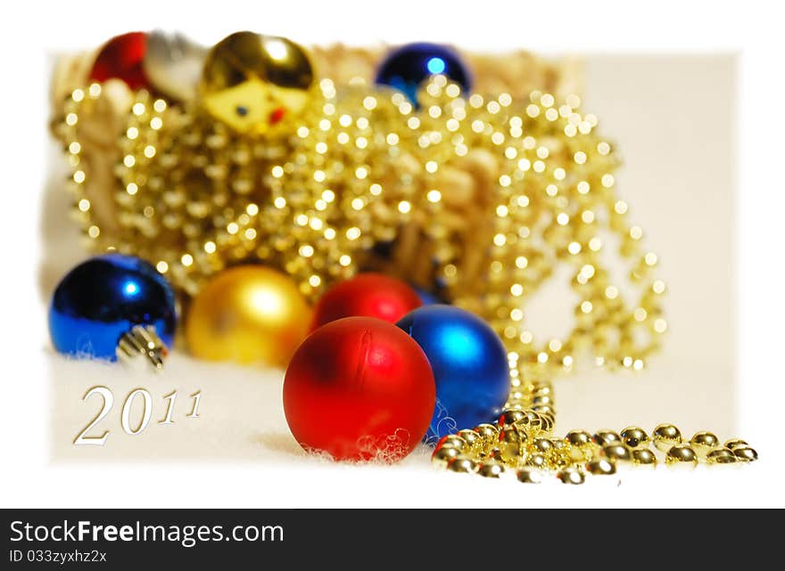 Close-up blue and red Christmas-tree spheres. Close-up blue and red Christmas-tree spheres