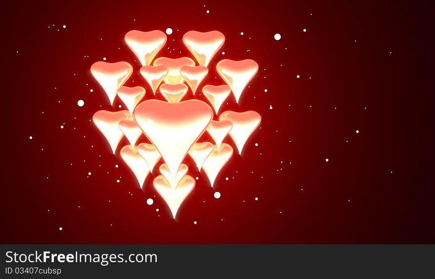 Multiple hearts glowing on top of one another