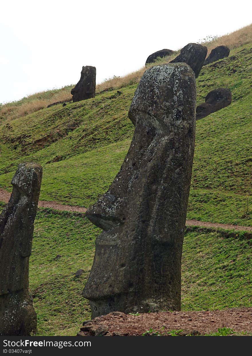 Moai in Rano Raraku, Easter Island, Chile. Moai in Rano Raraku, Easter Island, Chile.