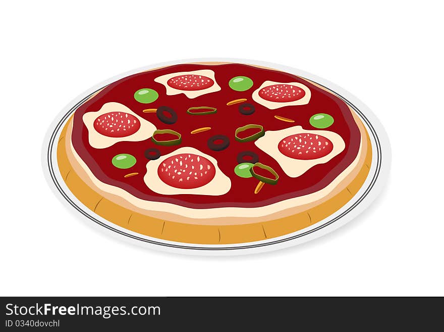 Illustration of hot pizza on isolated background