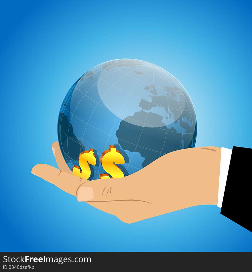 Illustration of business card with dollar and globe