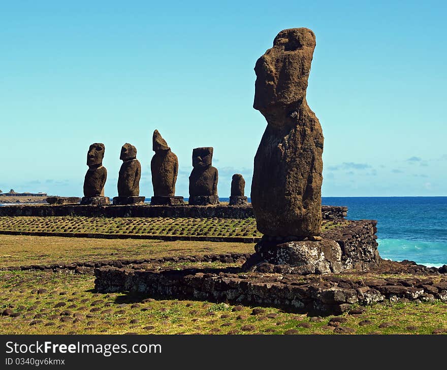 Moai of Ahu Tahai, Easter Island, Chile.